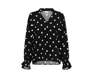 Langarmbluse SAINT TROPEZ "PaiceSZ Blouse", Damen, Gr. S, schwarz ice big dot, Web, Obermaterial: 100% Viskose, gepunktet, V-Ausschnitt, Volant, Blusen (97477461-S) schwarz ice big dot