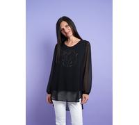 Langarmbluse SEIDEL MODEN, Damen, Gr. 34, schwarz, Chiffon, Obermaterial: 100% Polyester. Obermaterial 2: 95% Viskose, 5% Elasthan, bedruckt, unifarben, lässig geschnitten Po-bedeckend, Rundhals, elas