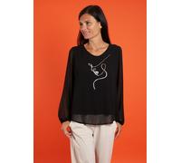 Langarmbluse SEIDEL MODEN, Damen, Gr. 36, schwarz, Web, Obermaterial: 100% Polyester. Obermaterial 2: 95% Viskose, 5% Elasthan, unifarben, regular fit taillenbedeckt, Rundhals, elastischer Bund, Bluse