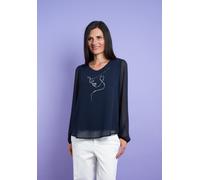 Langarmbluse SEIDEL MODEN, Damen, Gr. 46, blau (nachtblau), Web, Obermaterial: 100% Polyester. Obermaterial 2: 95% Viskose, 5% Elasthan, unifarben, regular fit taillenbedeckt, Rundhals, elastischer Bu