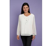 Langarmbluse SEIDEL MODEN, Damen, Gr. 46, weiß (sanftes weiß), Web, Obermaterial: 100% Polyester. Obermaterial 2: 95% Viskose, 5% Elasthan, unifarben, regular fit taillenbedeckt, Rundhals, elastischer