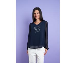 Langarmbluse SEIDEL MODEN, Damen, Gr. 48, blau (nachtblau), Web, Obermaterial: 100% Polyester. Obermaterial 2: 95% Viskose, 5% Elasthan, unifarben, regular fit taillenbedeckt, Rundhals, elastischer Bu