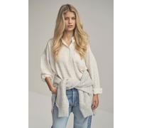 Langarmbluse SENSES.THE LABEL, Damen, Gr. XXL, weiß, Material: 44% Viskose, 39% Polyester, 9% Leinen, 6% Baumwolle, 2% Metallfaser, Strukturmuster, gerade kurz, hoch geschlossener Ausschnitt, Ärmel mi