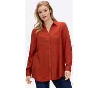 Langarmbluse SHEEGO, Damen, Gr. 52, rot (rostrot), 100% Viskose, unifarben, V-Ausschnitt, Blusen (78995034-52) rostrot