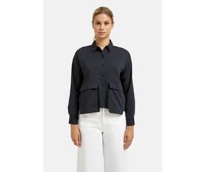 Langarmbluse SMITH & SOUL, Damen, Gr. L, marine, Web, Material: 70% Baumwolle, 27% Polyester, 3% Elasthan, unifarben, regular fit kurz, hoch geschlossener Ausschnitt, Ärmel mit Ärmelschlitz 2-Knopf-Ma