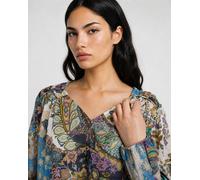 Langarmbluse SMITH & SOUL, Damen, Gr. M, bunt (saphire), Web, Material: 100% Baumwolle, bedruckt, regular fit normal, V-Ausschnitt, elastischer Bund, Blusen (88051236-M) saphire