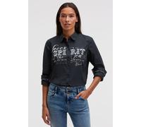 Langarmbluse SOCCX, Damen, Gr. L, blau, Material: 100% Baumwolle, bedruckt, bestickt, regular fit normal, hoch geschlossener Ausschnitt, Ärmel mit Ärmelschlitz, Blusen, mit Kellerfalte im Rücken (3887