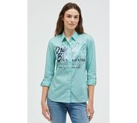 Langarmbluse SOCCX, Damen, Gr. M, misty mint, Material: 100% Baumwolle, bedruckt, regular fit normal, hoch geschlossener Ausschnitt, Ärmel mit Ärmelschlitz, Blusen, im Turn-Up-Look (90018213-M) misty