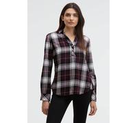 Langarmbluse SOCCX, Damen, Gr. XL, night plum, Material: 100% Baumwolle, bestickt, kariert, slim fit normal, hoch geschlossener Ausschnitt, Ärmel mit Ärmelschlitz 2-Knopf-Manschette, Blusen, aus Baumw