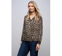 Langarmbluse STREET ONE, Damen, Gr. 34, mocha glow, Stoff, 100% Polyester, gemustert, normal normal, V-Ausschnitt, elastischer Bund, Blusen, mit Zick Zack Muster (27438404-34) mocha glow