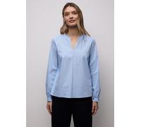 Langarmbluse STREET ONE, Damen, Gr. 34, original blau, Web, 79% Baumwolle, 19% Polyamid, 2% Elasthan, gestreift, normal normal, Rundhals, elastischer Bund, Blusen, mit geschlitztem Rundhalsausschnitt