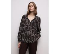 Langarmbluse STREET ONE, Damen, Gr. 34, schwarzest braun, Stoff, 100% Viskose, gemustert, klassisch normal, V-Ausschnitt, Bündchen, Blusen, mit grafischem Muster (22197647-34) schwarzest braun