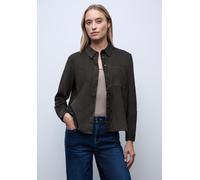 Langarmbluse STREET ONE, Damen, Gr. 34, schwarzest braun, Web, 100% Baumwolle, unifarben mit Farbeinsatz, normal normal, V-Ausschnitt, Bündchen, Blusen, mit Knopfleiste (26845403-34) schwarzest braun