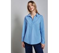 Langarmbluse STREET ONE, Damen, Gr. 36, blau (silber lake blau), Web, 79% Baumwolle, 19% Nylon, 2% Elasthan, gestreift, klassisch normal, V-Ausschnitt, Bündchen, Blusen, aus Baumwolle mit Stretchantei