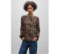 Langarmbluse STREET ONE, Damen, Gr. 36, braun (cub braun), Stoff, 100% Viskose, bedruckt, klassisch normal, Rundhals, Bündchen, Blusen, mit Rundhalsausschnitt (72988550-36) cub braun