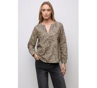 Langarmbluse STREET ONE, Damen, Gr. 36, sanded beige, Web, 100% Baumwolle, animal-print, klassisch normal, Rundhals, Bündchen, Blusen, mit geschlitztem Rundhalsausschnitt (11467851-36) sanded beige