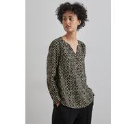 Langarmbluse STREET ONE, Damen, Gr. 36, schwarz, Stoff, 100% Viskose, bedruckt, gerade normal, Rundhals, Bündchen, Blusen, mit geschlitztem Rundhalsausschnitt (83449821-36) schwarz