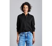 Langarmbluse STREET ONE, Damen, Gr. 36, schwarz, Web, 74% Baumwolle, 24% Polyamid, 2% Elasthan, unifarben, gerade normal, V-Ausschnitt, Bündchen, Blusen, im soften Baumwoll-Mix (62031621-36) schwarz