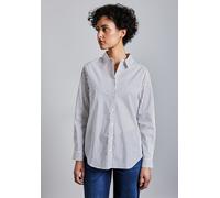 Langarmbluse STREET ONE, Damen, Gr. 36, weiß, Web, 79% Baumwolle, 19% Nylon, 2% Elasthan, gestreift, gerade normal, V-Ausschnitt, Bündchen, Blusen, im soften Baumwoll-Mix (68470269-36) weiß