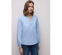 Langarmbluse STREET ONE, Damen, Gr. 38, blau (original blau), Web, 100% Baumwolle, unifarben, normal normal, Rundhals, elastischer Bund, Blusen, mit Tape Detail am Ärmel (47419445-38) original blau