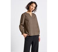 Langarmbluse STREET ONE, Damen, Gr. 38, braun (bark braun), Web, 100% Baumwolle, unifarben, normal normal, Rundhals, elastischer Bund, Blusen, aus reiner Baumwolle (21688604-38) bark braun