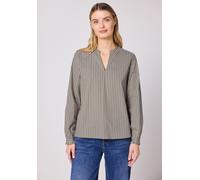 Langarmbluse STREET ONE, Damen, Gr. 38, grau (light terra mocha), Web, 79% Baumwolle, 19% Polyamid, 2% Elasthan, gestreift, normal normal, Rundhals, elastischer Bund, Blusen, mit geschlitztem Rundhals
