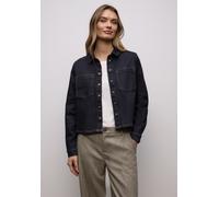 Langarmbluse STREET ONE, Damen, Gr. 38, rinse blau washed, Web, 72% Baumwolle, 27% Polyester, 1% Elasthan, unifarben, klassisch normal, V-Ausschnitt, ausgestellter Saum, Blusen, in Denim-Optik (219532