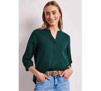 Langarmbluse STREET ONE, Damen, Gr. 38, schwarz garden grün, Web, 60% Leinen, 40% Baumwolle, unifarben, normal normal, Rundhals, Bündchen, Blusen, mit Leinenanteil (75906652-38) schwarz garden grün