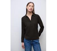 Langarmbluse STREET ONE, Damen, Gr. 38, schwarzest braun, Web, 100% Baumwolle, unifarben, normal normal, V-Ausschnitt, Bündchen, Blusen, aus reiner Baumwolle (38582117-38) schwarzest braun