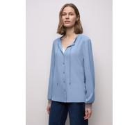 Langarmbluse STREET ONE, Damen, Gr. 40, frosted blau, Stoff, 60% Viskose, 39% Polyester, 1% Elasthan, unifarben, normal normal, Rundhals, elastischer Bund, Blusen (41627429-40) frosted blau