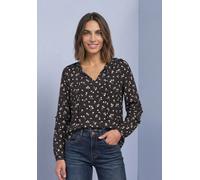 Langarmbluse STREET ONE, Damen, Gr. 40, schwarz coffee, Web, Obermaterial: 100% Viskose, bedruckt, lässig geschnitten hüftbedeckend, V-Ausschnitt, Bündchen, Blusen, im Tunika-Style mit Splitneck und R