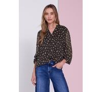 Langarmbluse STREET ONE, Damen, Gr. 40, braun (schwarz coffee), Stoff, Oberstoff: 100% Polyester. Futter: 100% Modal, gemustert, klassisch normal, Rundhals, elastischer Bund, Blusen, mit geschlitztem