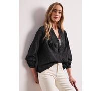 Langarmbluse STREET ONE, Damen, Gr. 40, schwarz, Web, 100% Baumwolle, unifarben, normal normal, Rundhals, abgesteppt, Blusen, aus reiner Baumwolle (39459705-40) schwarz