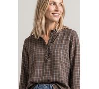 Langarmbluse STREET ONE, Damen, Gr. 40, silk braun, Web, Obermaterial: 50% Modal, 50% Viskose, kariert, lässig geschnitten hüftbedeckend, Rundhals, 1-Knopf-Manschette, Blusen, Karierte Bluse mit Rüsch