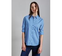 Langarmbluse STREET ONE, Damen, Gr. 42, blau (silber lake blau), Web, 79% Baumwolle, 19% Nylon, 2% Elasthan, gestreift, gerade normal, V-Ausschnitt, Bündchen, Blusen, im soften Baumwoll-Mix (19104521-