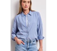 Langarmbluse STREET ONE, Damen, Gr. 42, original blau, Web, Obermaterial: 65% Polyester, 35% Viskose, gestreift, bequem hüftlang, 1-Knopf-Manschette, Blusen, aus Seersuckerqualität, bequem geschnitten