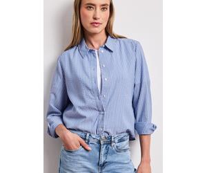 Langarmbluse STREET ONE, Damen, Gr. 42, original blau, Web, Obermaterial: 65% Polyester, 35% Viskose, gestreift, bequem hüftlang, 1-Knopf-Manschette, Blusen, aus Seersuckerqualität, bequem geschnitten