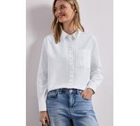 Langarmbluse STREET ONE, Damen, Gr. 42, weiß, Web, Obermaterial: 100% Baumwolle, unifarben, lässig geschnitten hüftbedeckend, Rundhals, 1-Knopf-Manschette, Blusen, mit Hemdkragen aus Twill (63455843-4