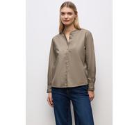 Langarmbluse STREET ONE, Damen, Gr. 44, bark braun, Web, 100% Baumwolle, unifarben, normal normal, Rundhals, Manschette, Blusen, mit Knopfleiste (33666457-44) bark braun