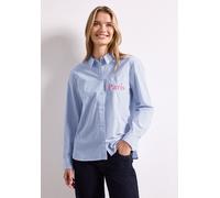 Langarmbluse STREET ONE, Damen, Gr. 44, blau (northern blau), Web, 100% Baumwolle, gestreift, normal normal, V-Ausschnitt, abgesteppt, Blusen, mit Wording (52866258-44) northern blau