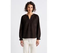 Langarmbluse STREET ONE, Damen, Gr. 44, braun (deep roast braun), Web, 100% Baumwolle, unifarben, normal normal, Rundhals, elastischer Bund, Blusen, aus reiner Baumwolle (23281417-44) deep roast braun