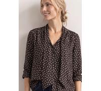 Langarmbluse STREET ONE, Damen, Gr. 44, braun (schwarz coffee), Stoff, 100% Viskose, gepunktet, klassisch normal, Rundhals, elastischer Bund, Blusen, mit Schleifendetail (68717251-44) schwarz coffee
