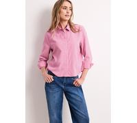 Langarmbluse STREET ONE, Damen, Gr. 44, pink (magenta dream), Stoff, 65% Polyester, 35% Viskose, gestreift, normal normal, V-Ausschnitt, Bündchen, Blusen, im Seersucker-Style mit Streifen (36661965-44