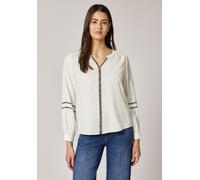 Langarmbluse STREET ONE, Damen, Gr. 44, sanftes weiß, Stoff, 100% Viskose, unifarben mit Farbeinsatz, normal normal, Rundhals, Bündchen, Blusen, mit Tape Detail am Ärmel (51114907-44) sanftes weiß