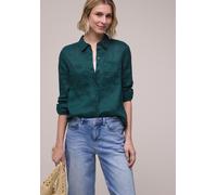 Langarmbluse STREET ONE, Damen, Gr. 44, schwarz garden grün, Web, 100% Leinen, unifarben, klassisch normal, V-Ausschnitt, Manschette, Blusen, aus Leinen (53572617-44) schwarz garden grün