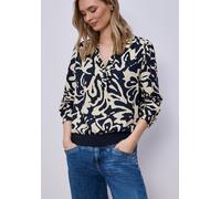 Langarmbluse STREET ONE, Damen, Gr. 44, shadowed navy, Stoff, 100% Viskose, unifarben, klassisch normal, V-Ausschnitt, Bündchen, Blusen, mit Elastikbund (38785018-44) shadowed navy