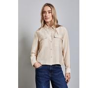Street One Damen Langarmbluse 29629339 V-Ausschnitt Knopfleiste Brusttaschen 88% Viskose Gr. 46 Beige