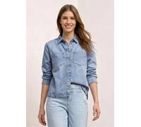 Langarmbluse STREET ONE, Damen, Gr. 46, bleached wash, Web, 57% Baumwolle, 20% Polyester, 20% Viskose, 3% Elasthan, unifarben, klassisch normal, V-Ausschnitt, Bündchen, Blusen, in Denim-Optik (4653620