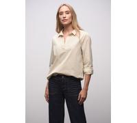 Langarmbluse STREET ONE, Damen, Gr. 46, cotton beige, Web, 79% Baumwolle, 19% Polyamid, 2% Elasthan, gestreift, regular fit lang, V-Ausschnitt, Bündchen, Blusen, mit Turn-Up Funktion (17511052-46) cot