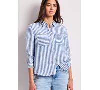 Langarmbluse STREET ONE, Damen, Gr. 46, drift blau, Web, 100% Leinen, gestreift, normal normal, V-Ausschnitt, Bündchen, Blusen, aus Leinen (16409110-46) drift blau